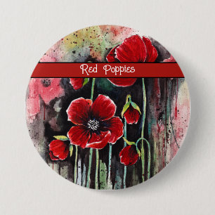 Badge Rond 7,6 Cm Fleurs De Pavot En Aquarelle