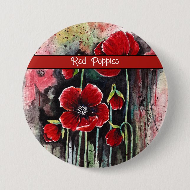 Badge Rond 7,6 Cm Fleurs De Pavot En Aquarelle (Devant)
