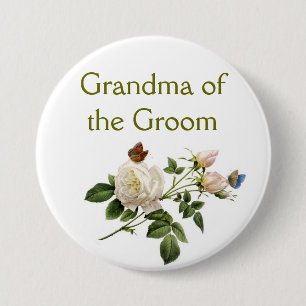 Badge Rond 7,6 Cm fleurs de rose blanche vintage grand-mère du marié