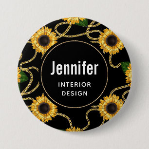 Badge Rond 7,6 Cm Fleurs de soleil jaunes élégantes Motif élégant su