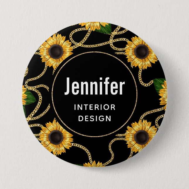 Badge Rond 7,6 Cm Fleurs de soleil jaunes élégantes Motif élégant su (Devant)
