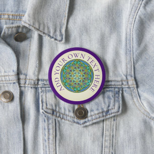 Badge Rond 7,6 Cm FLEURS DE VIE - Géométrie Sacrée Design 1