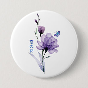 Badge Rond 7,6 Cm Fleurs d'été, Art Japonais