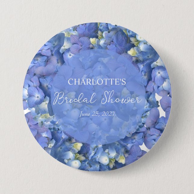 Badge Rond 7,6 Cm Fleurs d'Hydrangea Bleu Personnalisées pour la Mar (Devant)