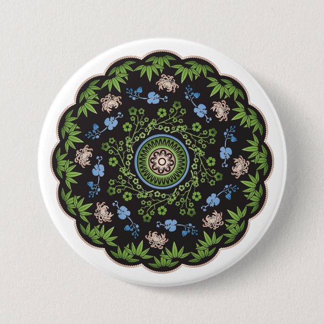 Badge Rond 7,6 Cm Fleurs Mah Jongg/Bouton Un Point (Devant)
