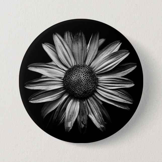 Badge Rond 7,6 Cm Fleurs Noires Et Blanches 18 (Devant)