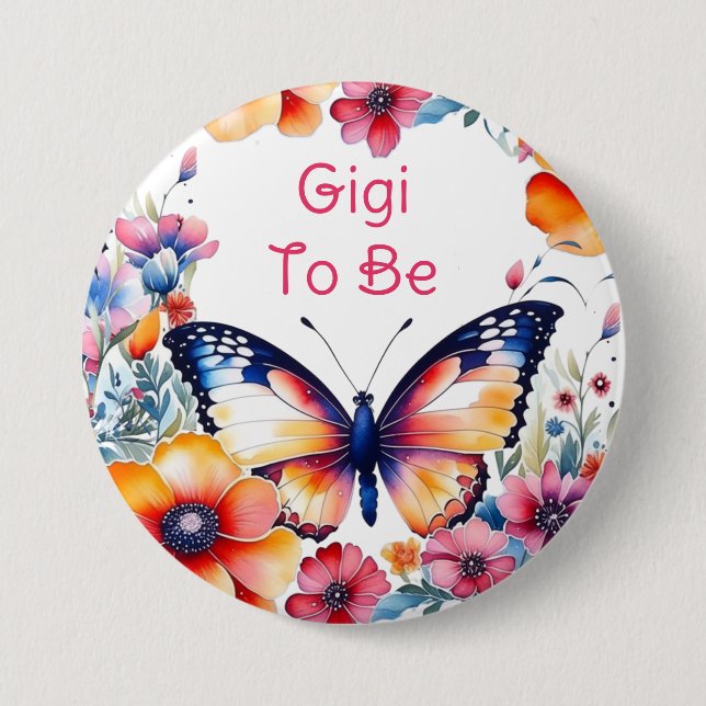 Badge Rond 7,6 Cm Fleurs papillon Baby shower de fille Gigi à être (Devant)