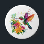 Badge Rond 7,6 Cm Fleurs tropicales des colibris<br><div class="desc">Illustrations amusantes de différents colibris.</div>