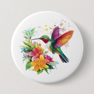 Badge Rond 7,6 Cm Fleurs tropicales des colibris