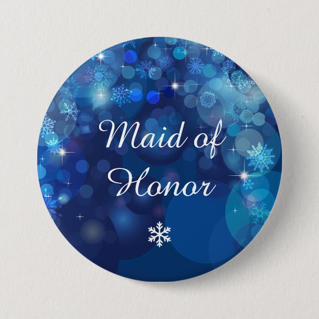 Badge Rond 7,6 Cm Flocon de neige Blue Bokeh Winter Bride fête (Devant)