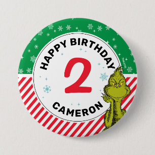 Badge Rond 7,6 Cm Flocon de neige rouge et vert Grinch Anniversaire