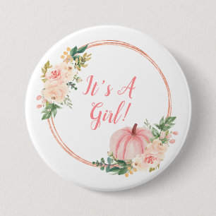 Badge Rond 7,6 Cm Floral Blush rose Citrouille C'est une fille