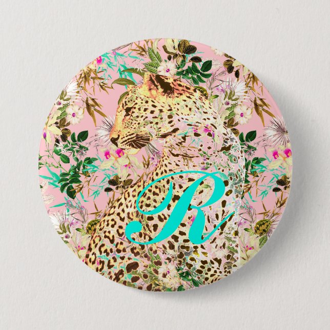 Badge Rond 7,6 Cm Floral empreinte de léopard tropical hawaïen (Devant)