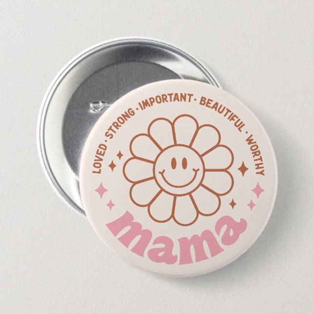 Badge Rond 7,6 Cm Floral Mama (Devant & derrière)