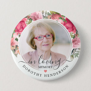 Badge Rond 7,6 Cm Floral rose en souvenir d'amour
