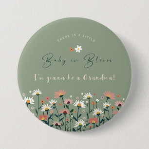 Badge Rond 7,6 Cm Floral Sage Green Baby in Bloom Douche Grand-mère