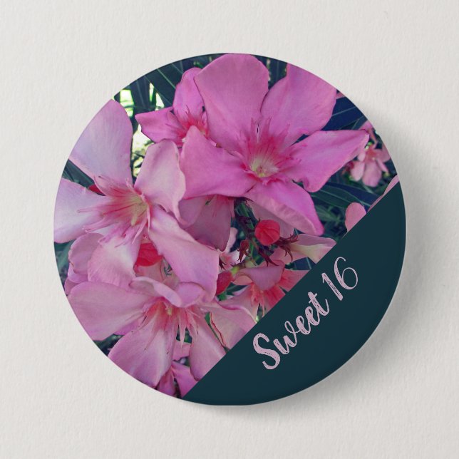 Badge Rond 7,6 Cm Floral Sweet 16 Bright Rose Bloom Anniversaire (Devant)