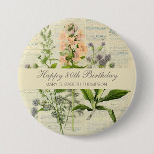 Badge Rond 7,6 Cm Floral vintage 80e anniversaire