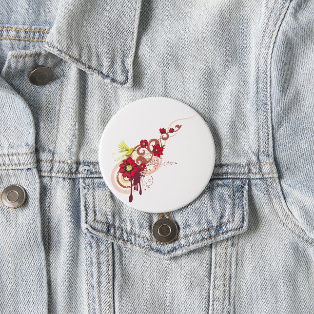Badge Rond 7,6 Cm Flore avec fleurs rouges et colibri (Créateur téléchargé)