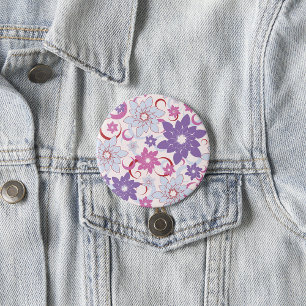 Badge Rond 7,6 Cm Flore Vibrante Motif Floral Purple Rose Fleurs Ble