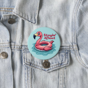 Badge Rond 7,6 Cm Flotteur Flamant Rétro Été Drôle
