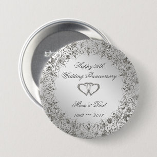 Badge Rond 7,6 Cm Flourish Silver 25e anniversaire Mariage