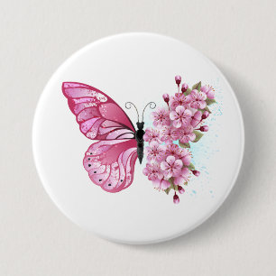 Badge Rond 7,6 Cm Flower Butterfly