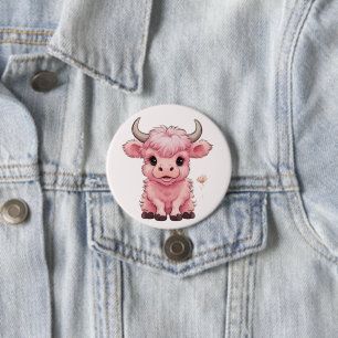 Badge Rond 7,6 Cm Fluffy Rose Highlands Scottish Cow