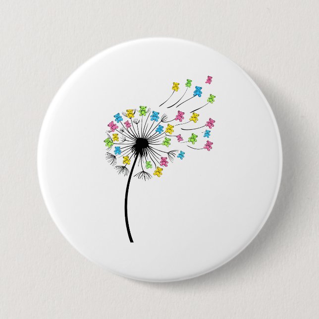 Badge Rond 7,6 Cm Flying cute bears dandelion flow (Devant)