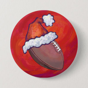 Badge Rond 7,6 Cm Football à Santa Hat sur Rouge