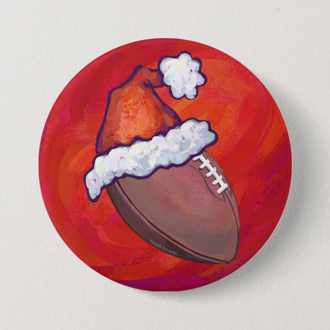 Badge Rond 7,6 Cm Football à Santa Hat sur Rouge (Devant)