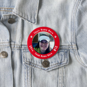 Badge Rond 7,6 Cm Football ou tout esprit sportif Photo Rouge