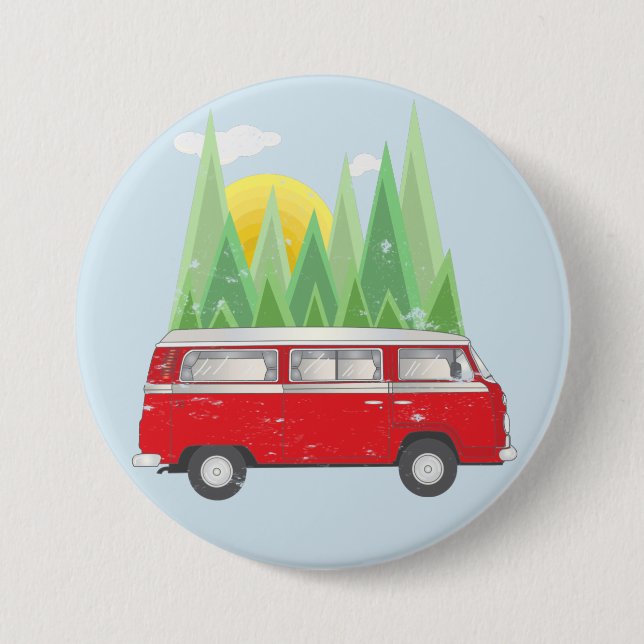 Badge Rond 7,6 Cm Forêt rétro Van (Devant)