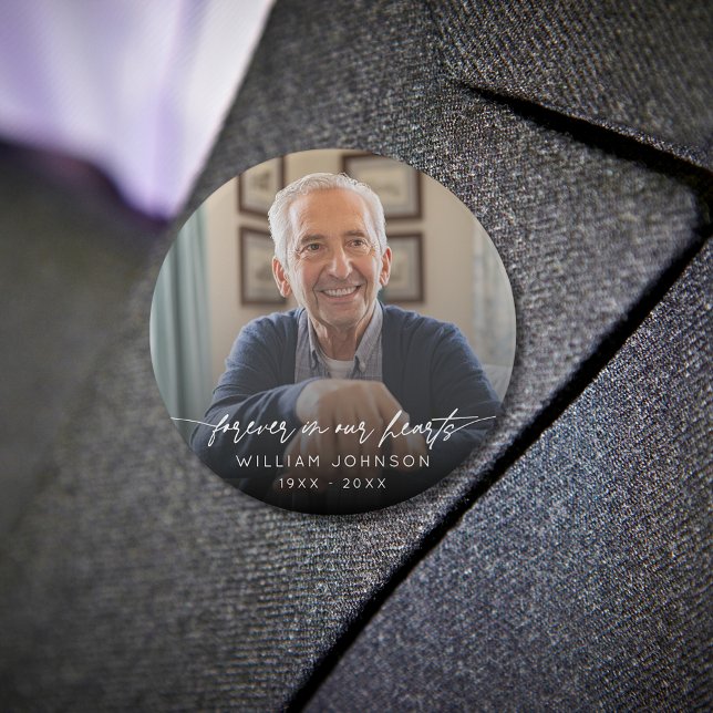 Badge Rond 7,6 Cm Forever In Our Hearts Memorial Photo Script (Créateur téléchargé)