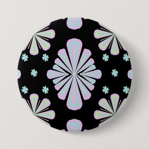 Badge Rond 7,6 Cm Formes florales pastel sur fond noir