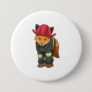 Badge Rond 7,6 Cm Fox as Firefighter avec Helmet