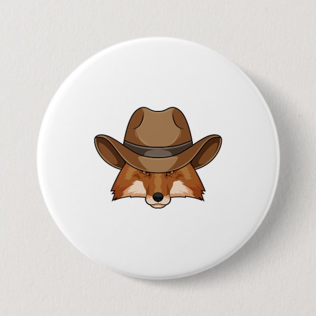 Badge Rond 7,6 Cm Fox comme Cowboy avec Casquette (Devant)