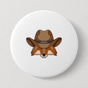 Badge Rond 7,6 Cm Fox comme Cowboy avec Casquette