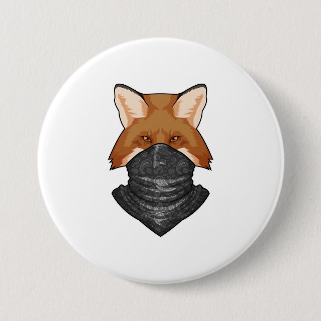 Badge Rond 7,6 Cm Fox en bandit avec Kerchief (Devant)