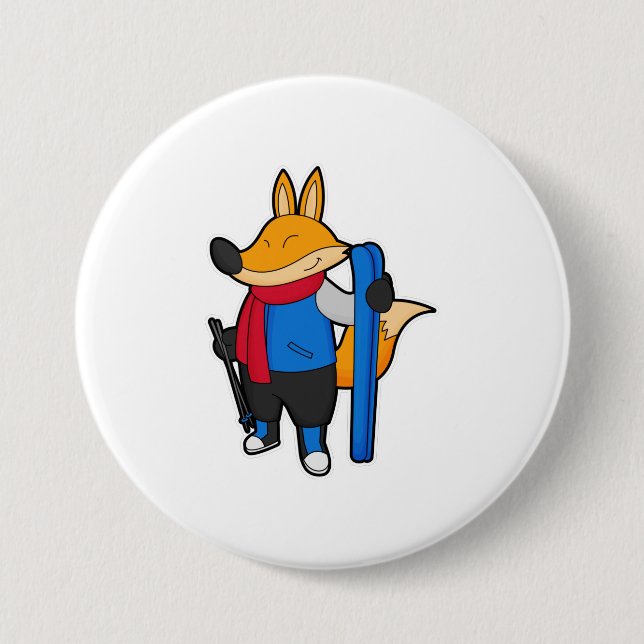 Badge Rond 7,6 Cm Fox en ski avec ski (Devant)