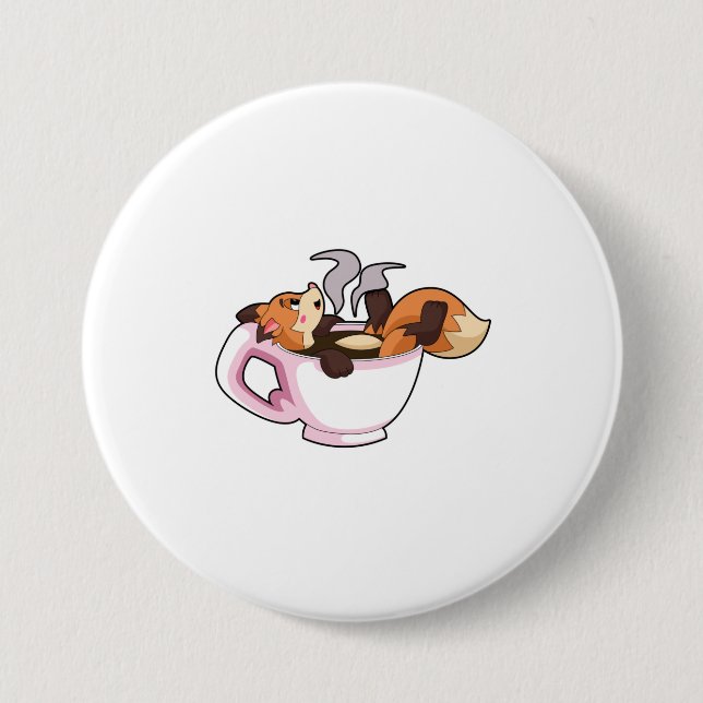 Badge Rond 7,6 Cm Fox with Coffee (Devant)