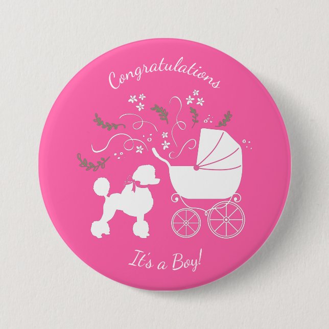 Badge Rond 7,6 Cm Français Poodle Chien Baby shower Chien Chiot Rose (Devant)