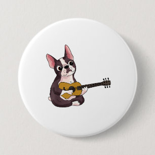Badge Rond 7,6 Cm French Bulldog Jouer Guitare Funny Guitariste