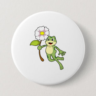 Badge Rond 7,6 Cm Frog with Flower.