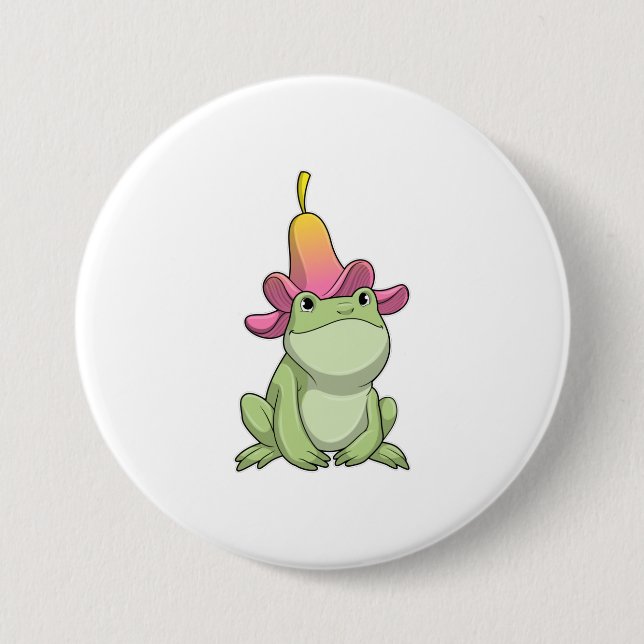Badge Rond 7,6 Cm Frog with Plumeria (Devant)