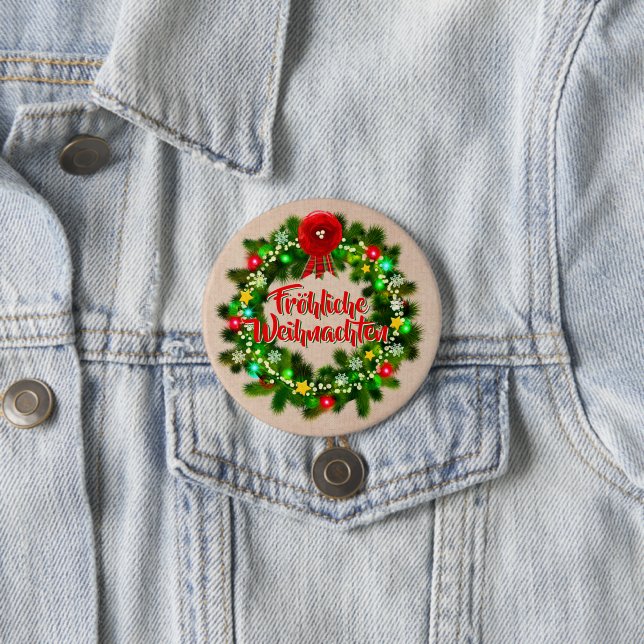 Badge Rond 7,6 Cm Frohe Weihnachten Abzeichen Noël (En situation)