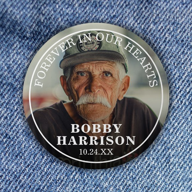 Badge Rond 7,6 Cm Funérailles pour toujours dans nos coeurs | Photo  (Créateur téléchargé)