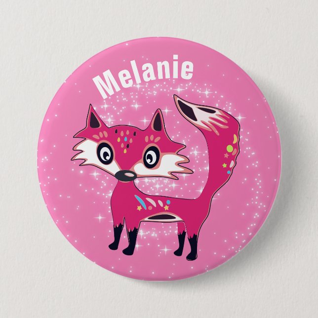 Badge Rond 7,6 Cm Funky Cute Pink Fox Personalised (Devant)