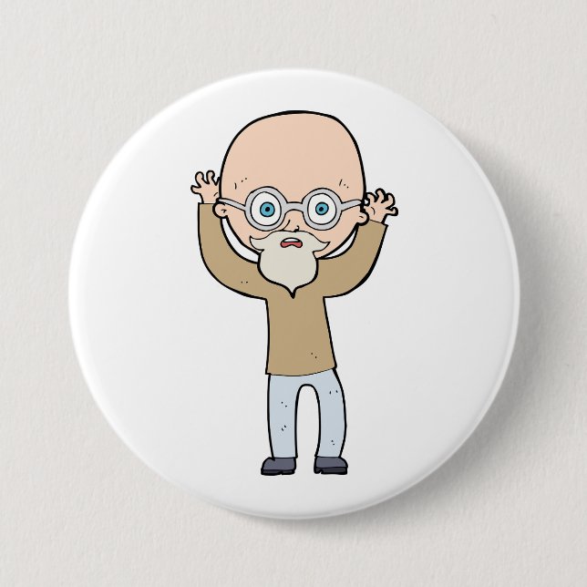 Badge Rond 7,6 Cm Funny Bald Quirky Old Man with Beard (Devant)