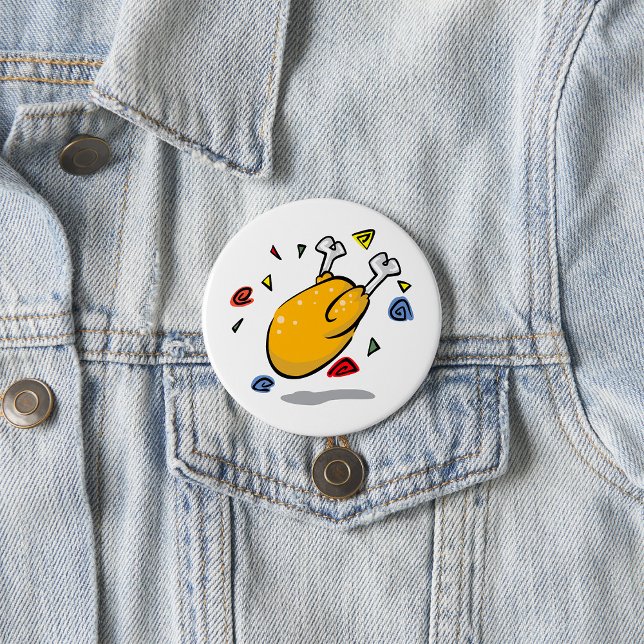 Badge Rond 7,6 Cm Funny Cartoon Roast Chicken Falling (Créateur téléchargé)
